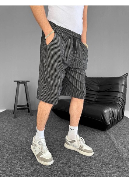 Su Yolu Çizgili Ön Arka Cepli Şort Yazlık Nefes Alabilir - Siyah -Vlmr fiyatları