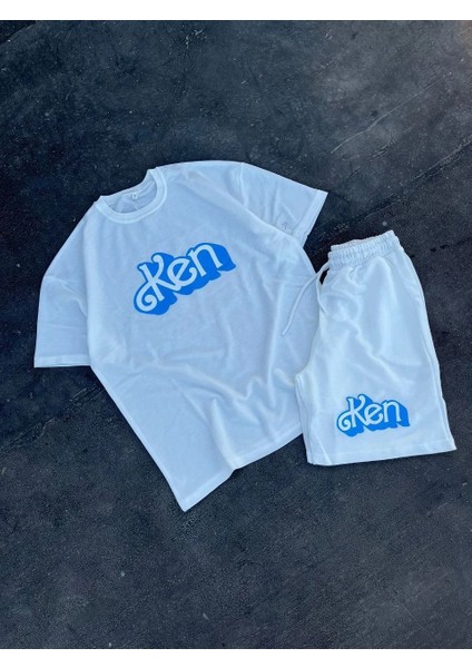 Erkek Baskılı Ikili Şort Takım - Beyaz -Vlmr