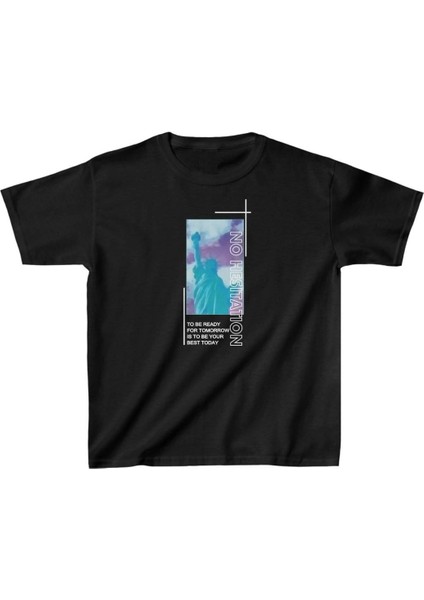 Çocuk Unisex Baskılı T-Shirt - Siyah -Vlmr