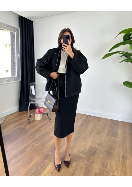 Ryse Kadın Mevsim Kaşe Fermuarlı Ceket Etek Takım Kaşmir -Vlmr fırsatları