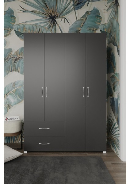 Mavera 4 Kapaklı 2 Çekmeceli Gardrop, 120, Antrasit