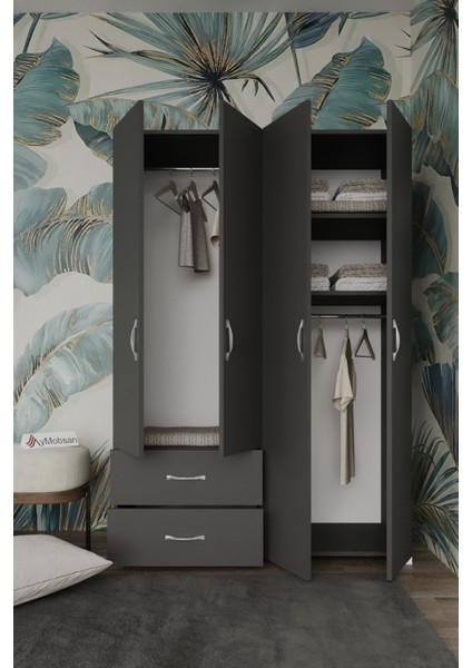 Mavera 4 Kapaklı 2 Çekmeceli Gardrop, 120, Antrasit fiyatları