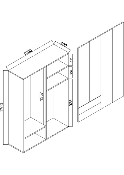 Mavera 4 Kapaklı 2 Çekmeceli Gardrop, 120, Antrasit fırsatları