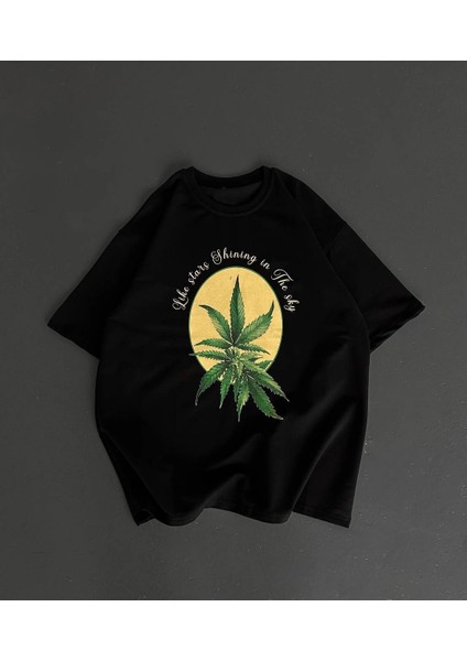 Ön ve Arka Baskılı Oversize Bisiklet Yaka T-Shirt- Siyah -Vlmr