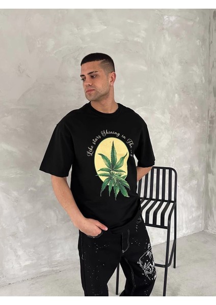 Ön ve Arka Baskılı Oversize Bisiklet Yaka T-Shirt- Siyah -Vlmr fiyatları