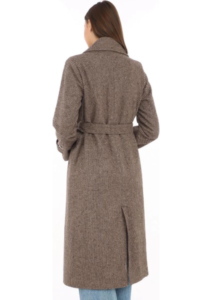 Kadın Balık Sırtı Kaşmir Uzun Kaşe Kaban - Vizon -Vlmr indirimleri