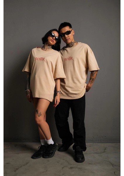 Erkek Oversize Tişört - Ön & Arka Baskılı, Streetwear Tarzı Rahat Büyük Kalıp T-Shirt - Be -Vlmr fiyatları