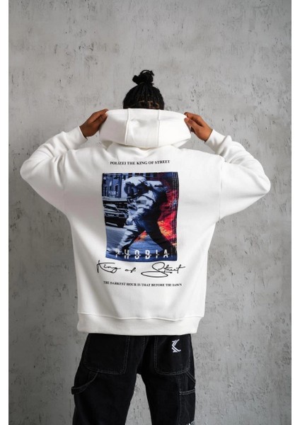 Erkek Astronot Baskılı Kapüşonlu Sweat - Beyaz -Vlmr