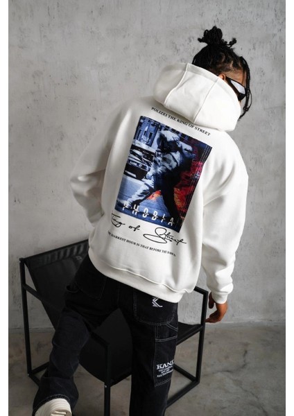 Erkek Astronot Baskılı Kapüşonlu Sweat - Beyaz -Vlmr fırsatları