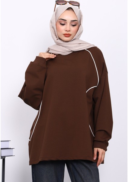 Kahverengi Biyeli İki İplik Sweatshirt