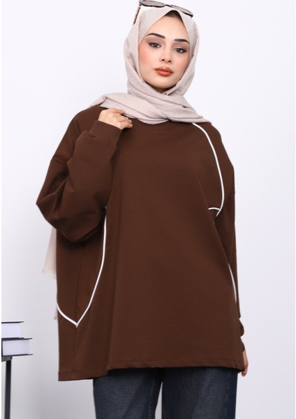 Kahverengi Biyeli İki İplik Sweatshirt modelleri