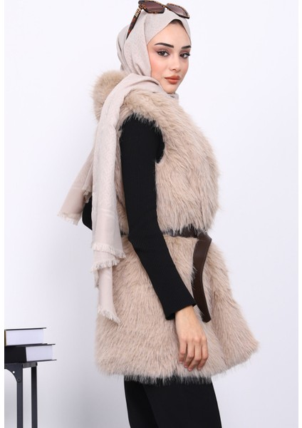 Vizon Bel Kemerli Çift Cepli Kürk Yelek fırsatları