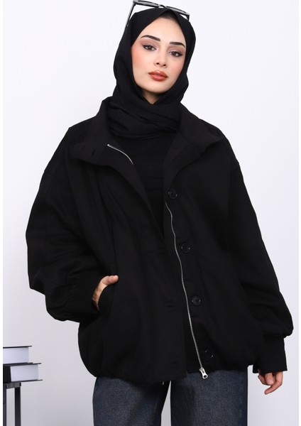 Siyah Pileli Astarlı Gabardin Ceket