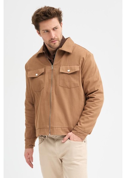 Erkek Gabardin Fermuarlı Çift Cepli Astarlı Workwear Ceket modelleri