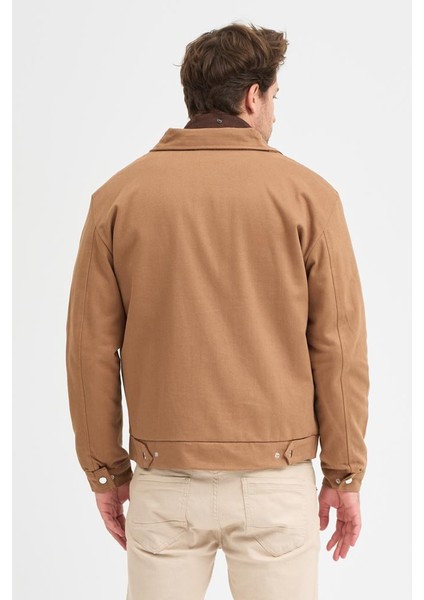 Erkek Gabardin Fermuarlı Çift Cepli Astarlı Workwear Ceket
