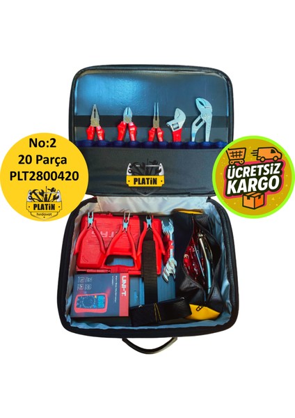 Teknisyen Bez Takım Çantası ( Dolu 20 Parça ) Şifreli Omuz Askılı Orta Boy No:2 PLT2800420
