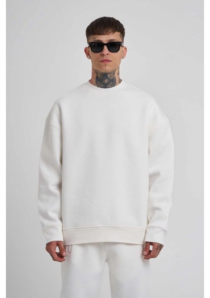 Unisex Biskilet Yaka Üç Iplik Sweatshirt - Beyaz -Vlmr