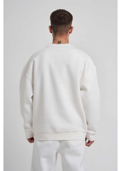 Unisex Biskilet Yaka Üç Iplik Sweatshirt - Beyaz -Vlmr modelleri