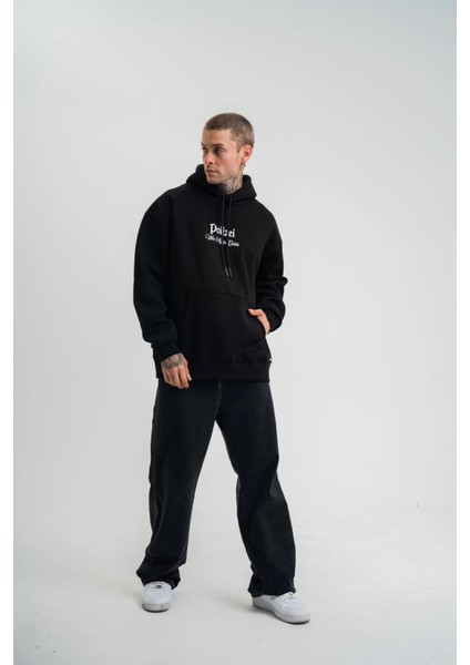 Üç Iplik Kapşonlu Dijital Patchli Sweatshirt - Siyah -Vlmr fırsatları