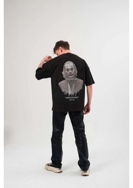 Unisex Bisiklet Yaka Baskılı Oversize T-Shirt - Siyah -Vlmr fiyatları