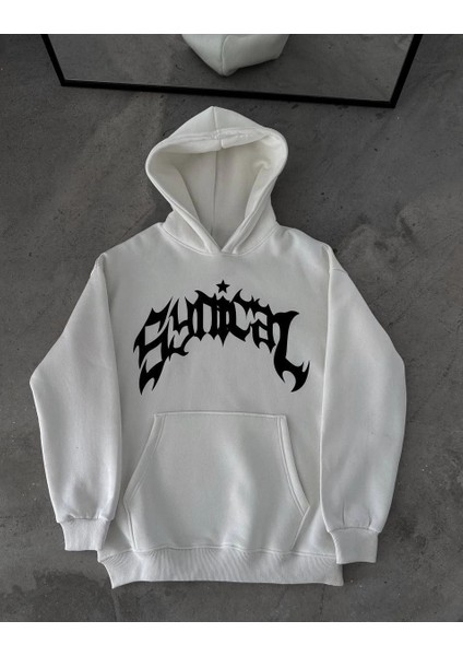 Kışlık Kapüşonlu Baskılı Oversize Sweatshirt- Beyaz -Vlmr fiyatları