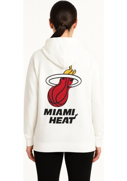 Kadın Üç Iplik Kapüşonlu Ön ve Arka Baskılı Sweatshirt Hoodie - Beyaz -Vlmr modelleri