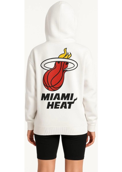 Kadın Üç Iplik Kapüşonlu Ön ve Arka Baskılı Sweatshirt Hoodie - Beyaz -Vlmr indirimleri