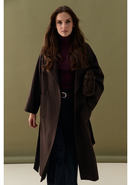 Klasik Yün Manto - Kahverengi