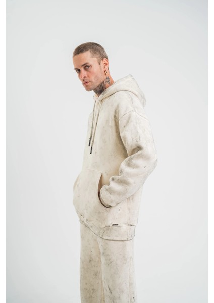 Unisex Double Oversize Kapşonlu Yıkamalı Sweatshirt - Krem -Vlmr fiyatları