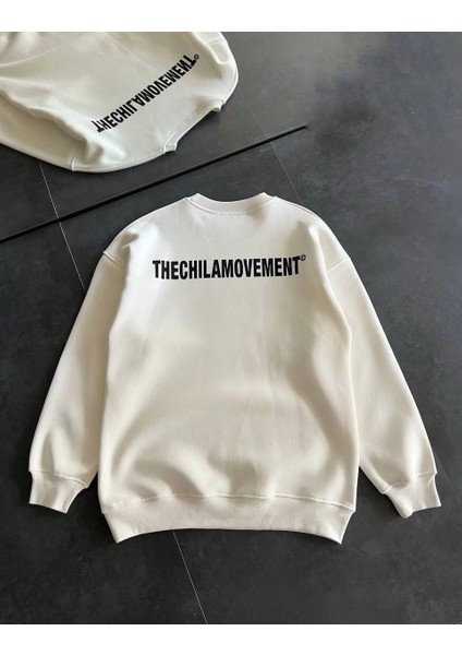 Kışlık Bisiklet Yaka Oversize Baskılı Sweatshirt - Beyaz -Vlmr fiyatları