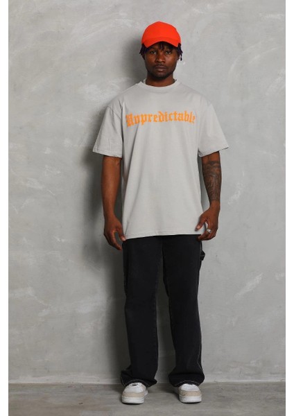 Unisex Oversize Baskılı Bisiklet Yaka T-Shirt - Gri -Vlmr fiyatları