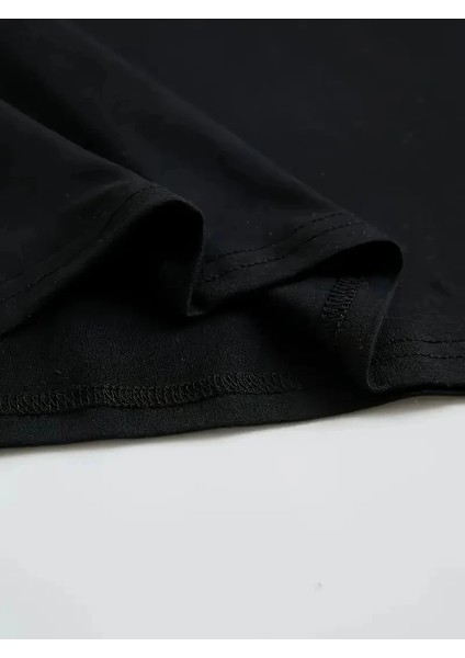 Büyük Boy Ayıcık Baskılı Bisiklet Yaka T-Shirt- Siyah -Vlmr fırsatları