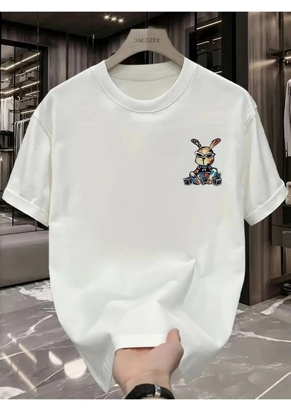 Güneş Gözlüğü Grafikli Karikatür Tavşan Oversize Kısa Kollu Çift Tişört, Beyaz -Vlmr fiyatları