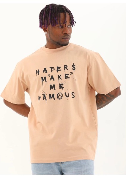 Unisex Oversize Baskılı Bisiklet Yaka T-Shirt - Bej -Vlmr fiyatları