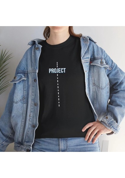 Unisex Kadın Bisiklet Yaka Baskılı T-Shirt - Siyah -Vlmr