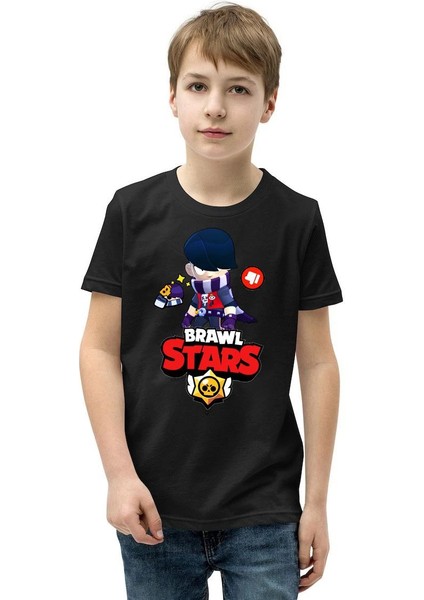 Unisex Bisiklet Yaka Kısa Kol Baskılı Çocuk T-Shirt - Siyah -Vlmr