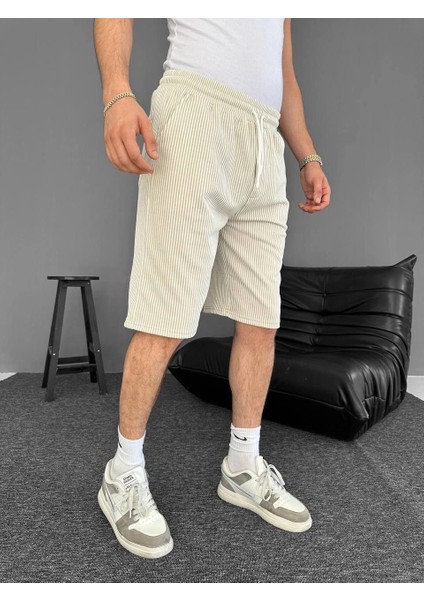Su Yolu Çizgili Ön Arka Cepli Şort Yazlık Nefes Alabilir - Bej -Vlmr modelleri