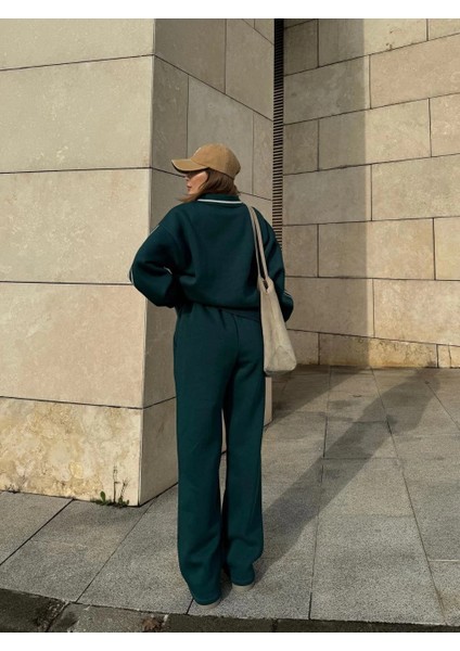 Üç Iplik Yakalı Sweat Baggy Pantalonlu Takım - Yeşil -Vlmr modelleri