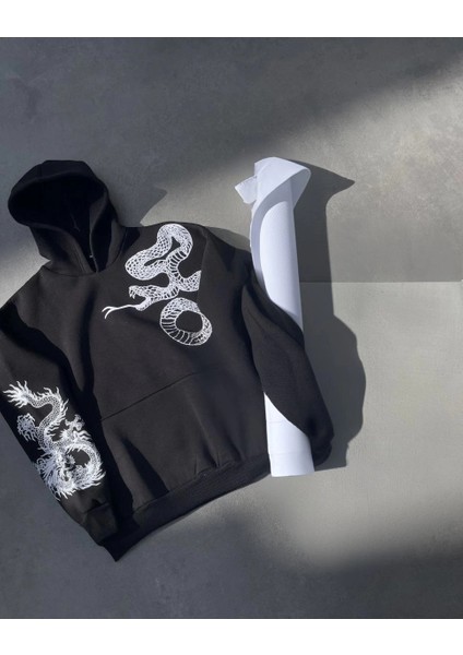 Uzun Kol Kapüşonlu Baskılı Sweatshirt - Siyah -Vlmr fiyatları