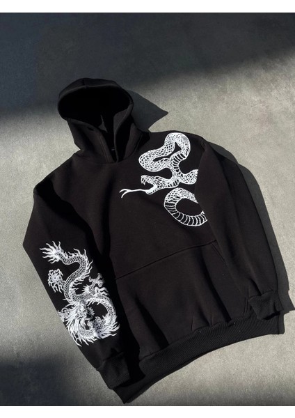 Uzun Kol Kapüşonlu Baskılı Sweatshirt - Siyah -Vlmr modelleri