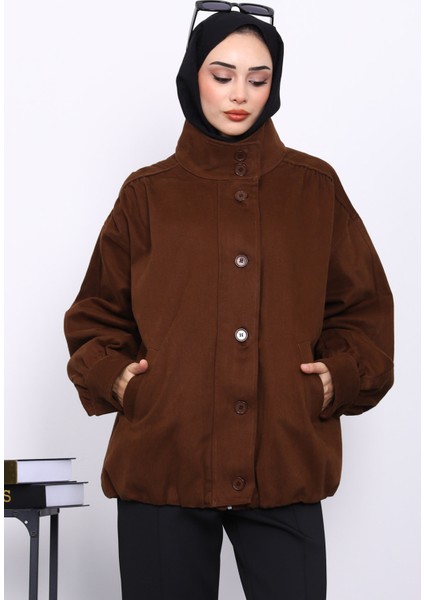 Kahverengi Pileli Astarlı Gabardin Ceket