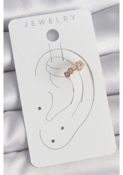 Pirinç Gold Renk Zirkon Taşlı Bal Peteği Model Kadın Kıkırdak Küpe