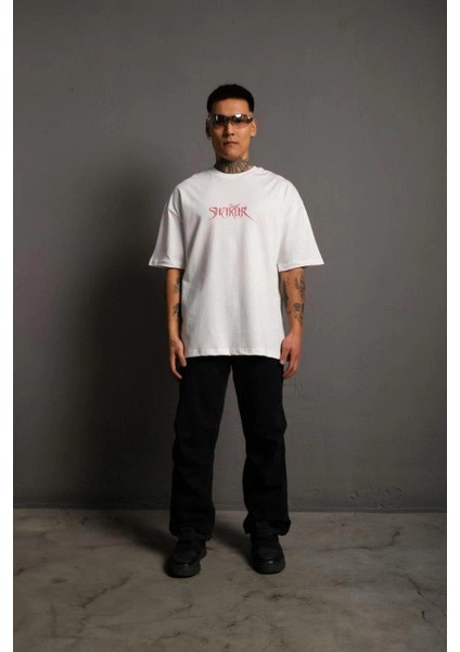 Orijinal : Erkek Oversize Tişört - Bisiklet Yaka, Ön & Arka Baskılı, Streetwear Tarzı -Vlmr fırsatları