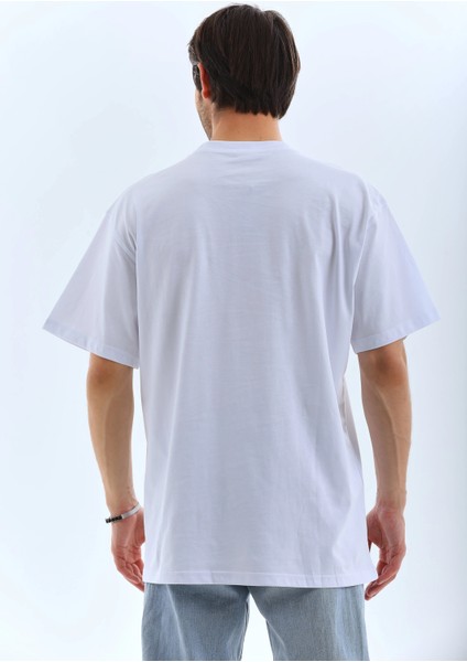 Unisex Oversize Taşlı Bisiklet Yaka T-Shirt - Beyaz -Vlmr fiyatları