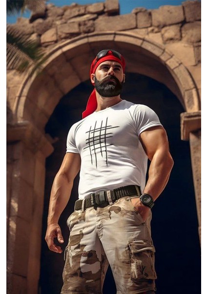 Unisex Bisiklet Yaka Baskılı Oversize T-Shirt - Beyaz -Vlmr