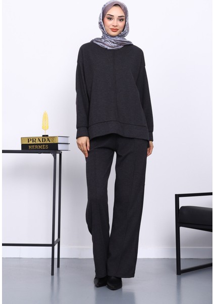 Antrasit Üst ve Pantolonu Nervür Dikişli Selanik Takım