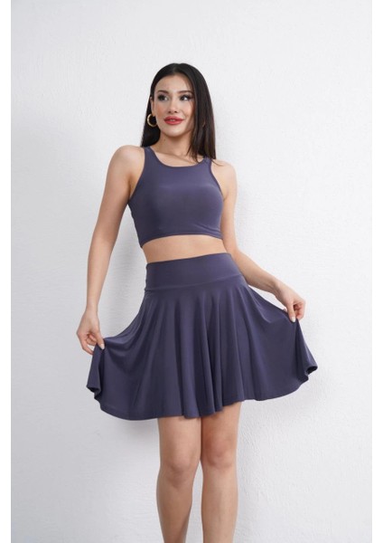 Sendy Kumaş Bisiklet Yaka Crop Şortlu Etek Ikili Takım - Antrasit -Vlmr fiyatları