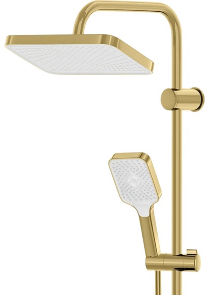 | Valtemo (Brushed) Mat Gold Tepe Duşlu Set - Butonlu - Kireç Temizleme - Geniş Boy modelleri