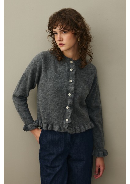 Ince Fırfırlı Tiftik Hırka Antrasit modelleri