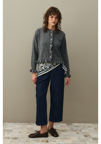 Ince Fırfırlı Tiftik Hırka Antrasit indirimleri